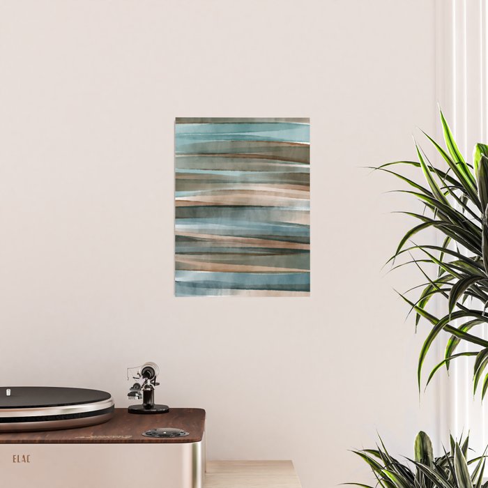 Soft Harbor blue, Teal green & Coca mocha warm brown _ abstract watercolor  waves Poster Gallery Image 2