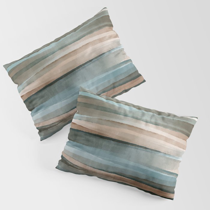 Soft Harbor blue, Teal green & Coca mocha warm brown _ abstract watercolor  waves Pillow Sham Gallery Image 1