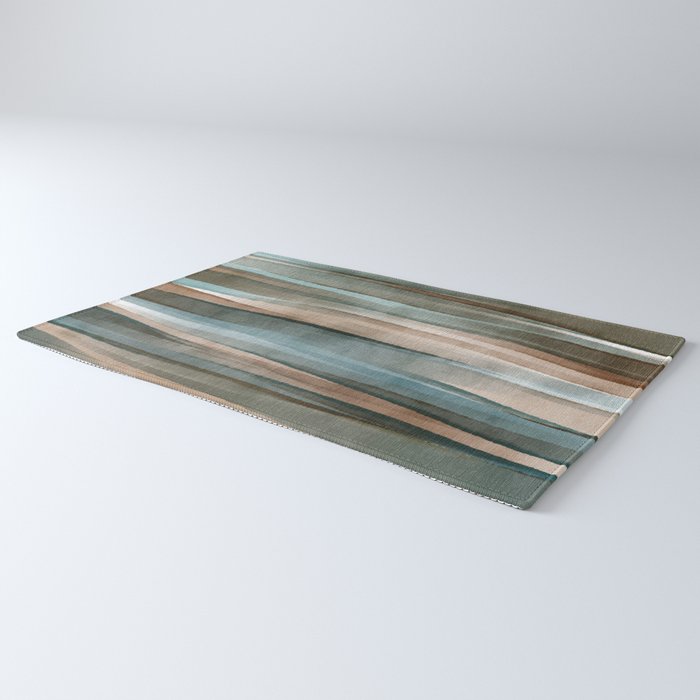 Soft Harbor blue, Teal green & Coca mocha warm brown _ abstract watercolor  waves Rug Gallery Image 3