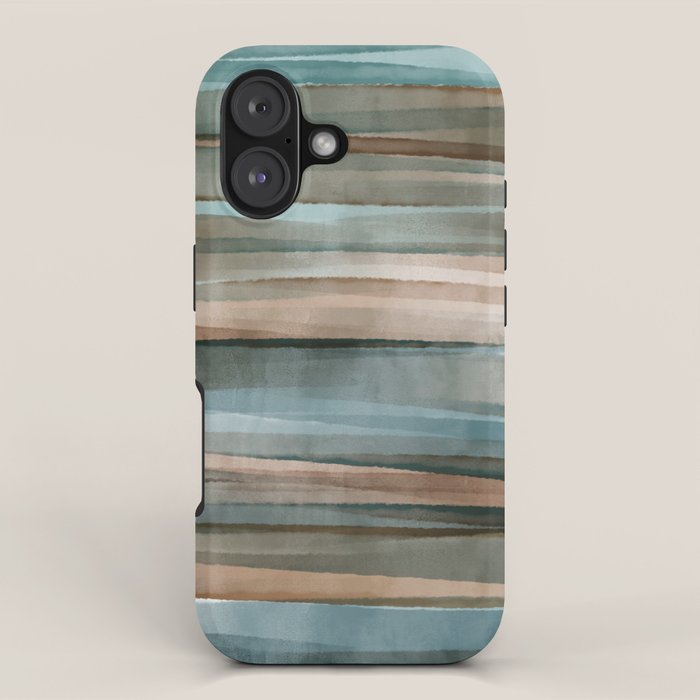 Soft Harbor blue, Teal green & Coca mocha warm brown _ abstract watercolor  waves iPhone Case Gallery Image 1