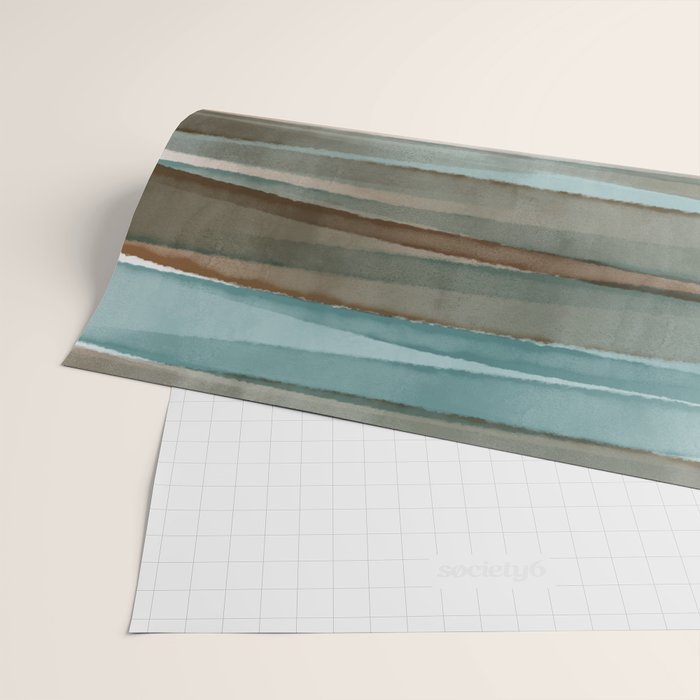 Soft Harbor blue, Teal green & Coca mocha warm brown _ abstract watercolor  waves Wrapping Paper Gallery Image 2