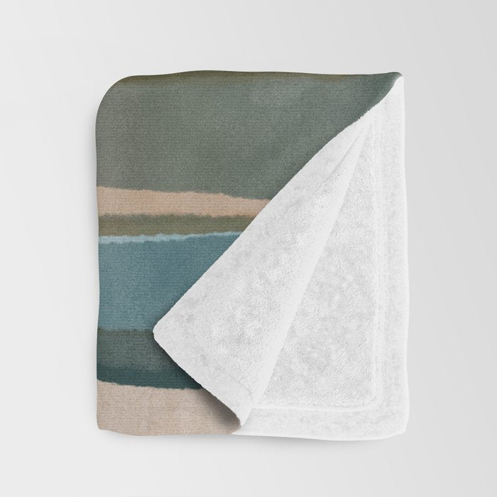 Soft Harbor blue, Teal green & Coca mocha warm brown _ abstract watercolor  waves Throw Blanket Gallery Image 3