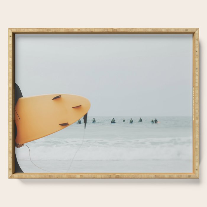 Yellow Surf Board - Abstract Surfers Print - Ocean - Sea - Travel photography Serving Tray Gallery Image 1