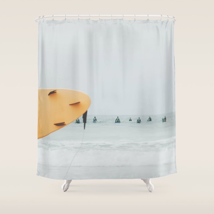 Yellow Surf Board - Abstract Surfers Print - Ocean - Sea - Travel photography Shower Curtain Gallery Image 1