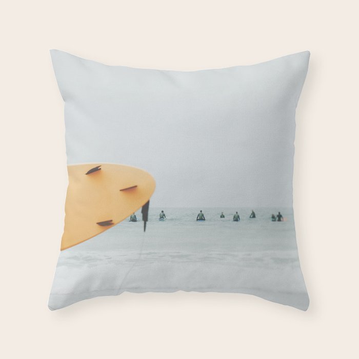 Yellow Surf Board - Abstract Surfers Print - Ocean - Sea - Travel photography Throw Pillow Gallery Image 1