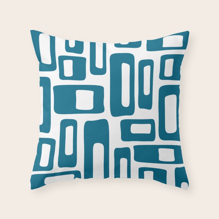 Retro Mid Century Modern Abstract Pattern 336 Peacock Blue Throw Pillow Gallery Image 6