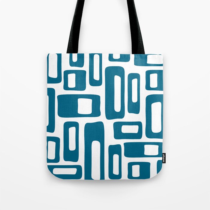 Retro Mid Century Modern Abstract Pattern 336 Peacock Blue Tote Bag Gallery Image 1