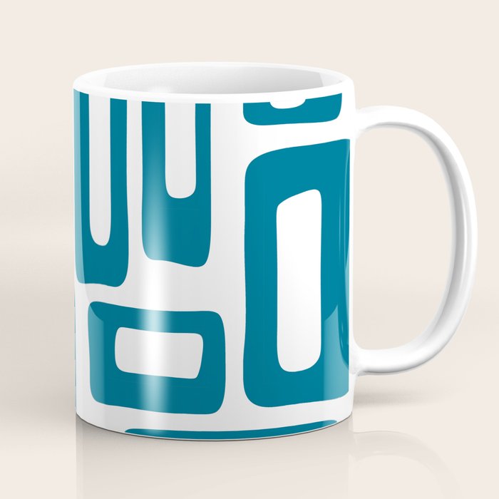 Retro Mid Century Modern Abstract Pattern 336 Peacock Blue Coffee Mug Gallery Image 1