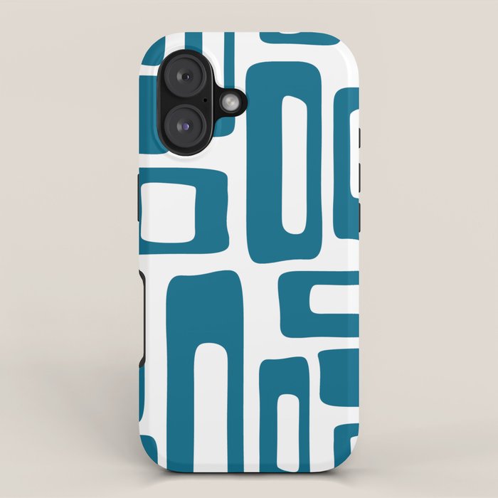 Retro Mid Century Modern Abstract Pattern 336 Peacock Blue iPhone Case Gallery Image 1