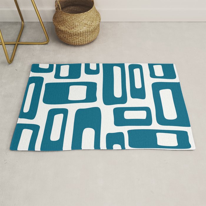 Retro Mid Century Modern Abstract Pattern 336 Peacock Blue Rug Gallery Image 1