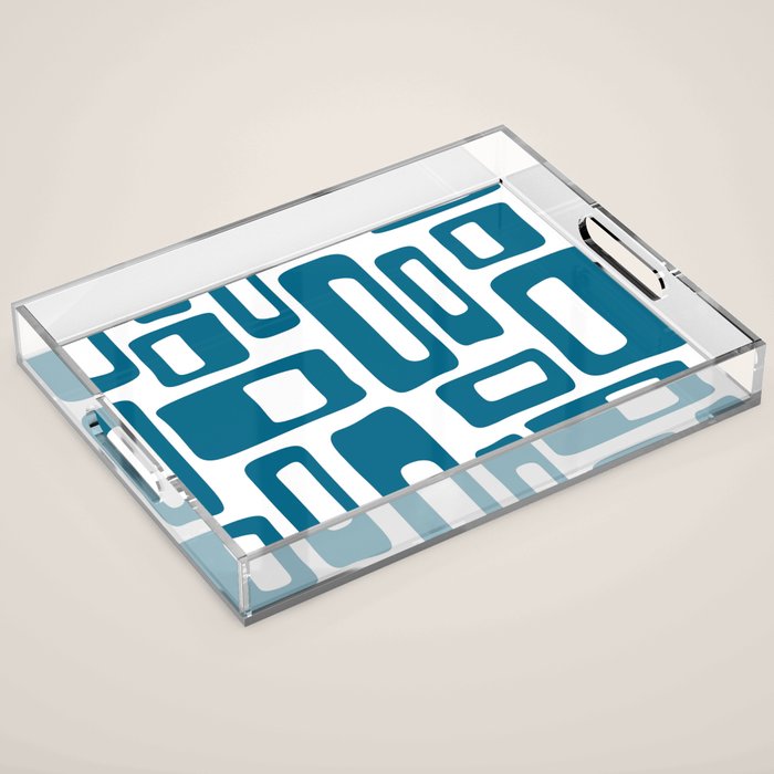 Retro Mid Century Modern Abstract Pattern 336 Peacock Blue Acrylic Tray Gallery Image 1