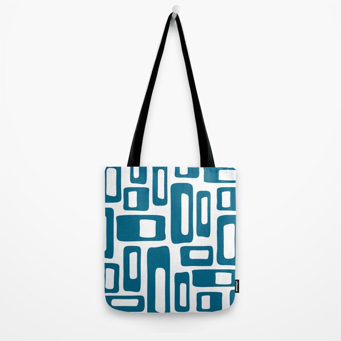 Retro Mid Century Modern Abstract Pattern 336 Peacock Blue Tote Bag Gallery Image 2