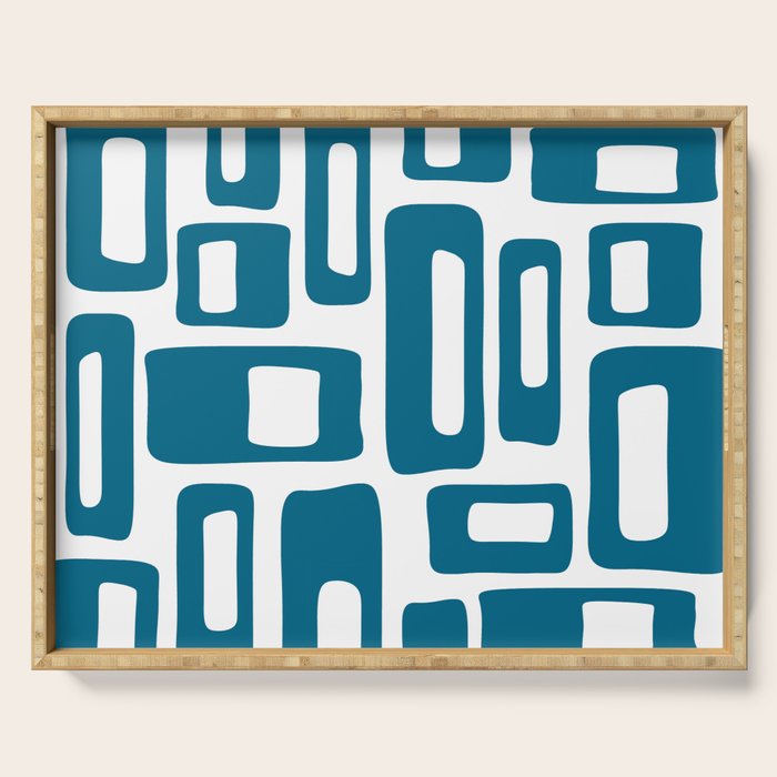 Retro Mid Century Modern Abstract Pattern 336 Peacock Blue Serving Tray Gallery Image 1