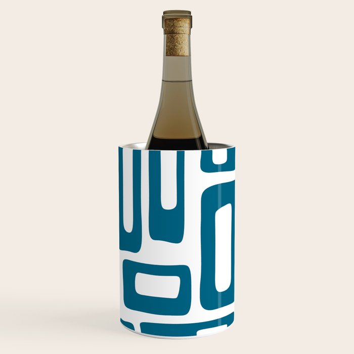 Retro Mid Century Modern Abstract Pattern 336 Peacock Blue Wine Chiller Gallery Image 3