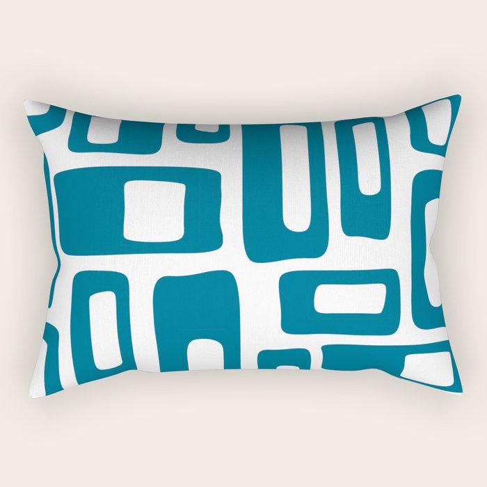 Retro Mid Century Modern Abstract Pattern 336 Peacock Blue Rectangular Pillow Gallery Image 2