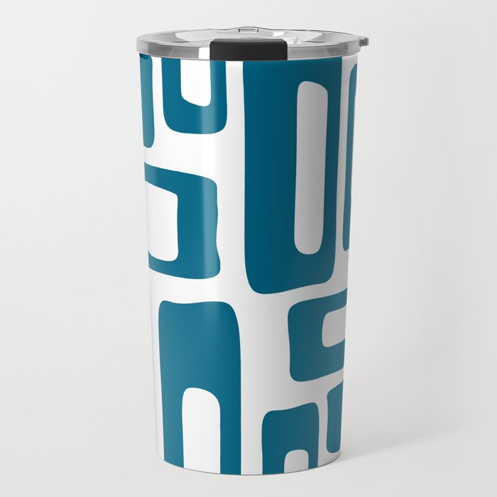 Retro Mid Century Modern Abstract Pattern 336 Peacock Blue Travel Mug Gallery Image 1