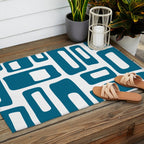 Retro Mid Century Modern Abstract Pattern 336 Peacock Blue Outdoor Rug Gallery Image 2