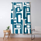 Retro Mid Century Modern Abstract Pattern 336 Peacock Blue Window Curtain Gallery Image 5