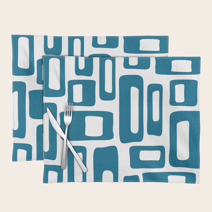 Retro Mid Century Modern Abstract Pattern 336 Peacock Blue Placemat Gallery Image 1