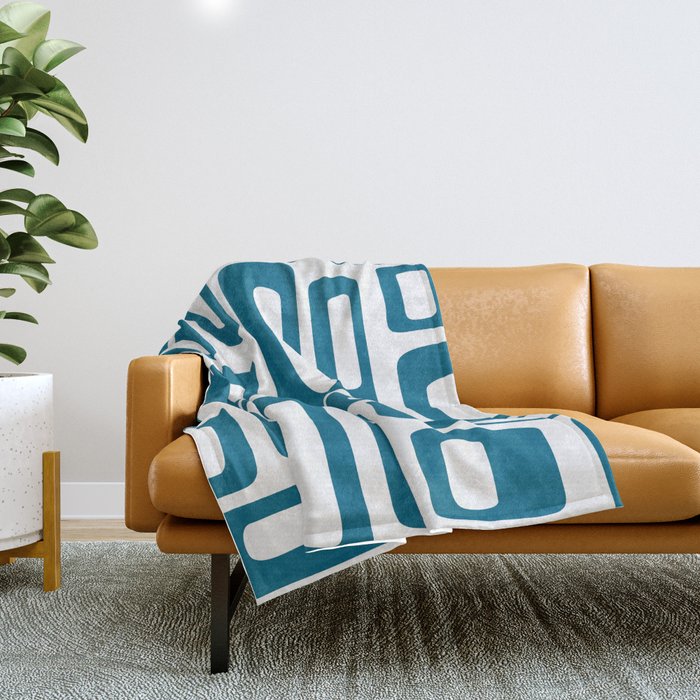 Retro Mid Century Modern Abstract Pattern 336 Peacock Blue Throw Blanket Gallery Image 1