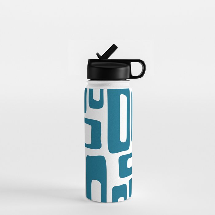 Retro Mid Century Modern Abstract Pattern 336 Peacock Blue Water Bottle Gallery Image 1