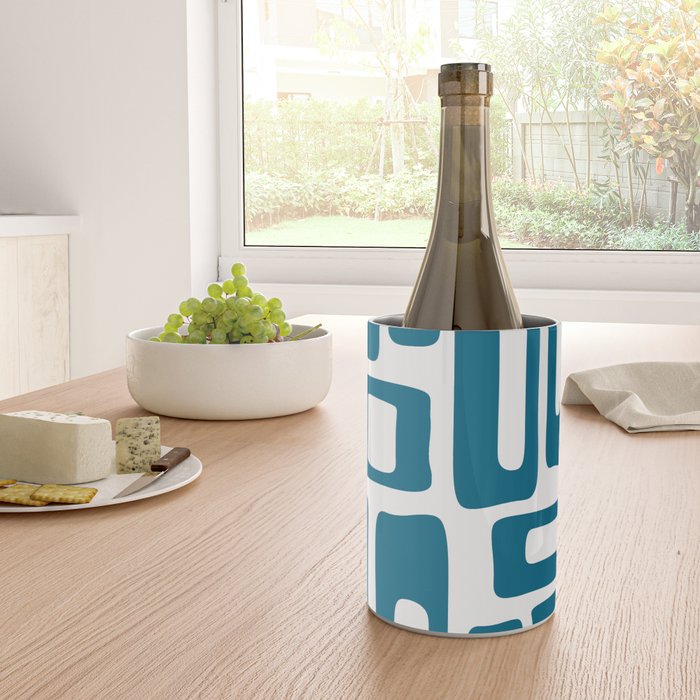 Retro Mid Century Modern Abstract Pattern 336 Peacock Blue Wine Chiller Gallery Image 4