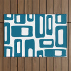 Retro Mid Century Modern Abstract Pattern 336 Peacock Blue Outdoor Rug Gallery Image 1