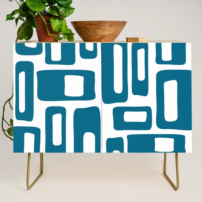 Retro Mid Century Modern Abstract Pattern 336 Peacock Blue Credenza Gallery Image 1