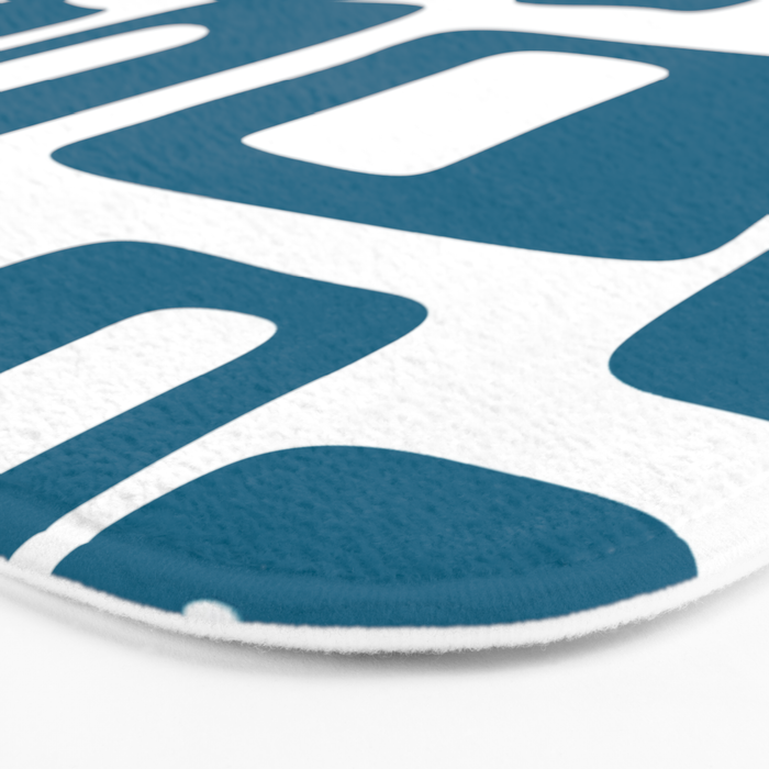 Retro Mid Century Modern Abstract Pattern 336 Peacock Blue Bath Mat Gallery Image 3