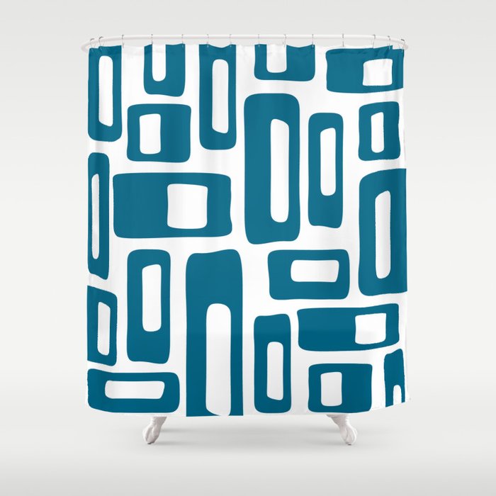 Retro Mid Century Modern Abstract Pattern 336 Peacock Blue Shower Curtain Gallery Image 1