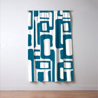 Retro Mid Century Modern Abstract Pattern 336 Peacock Blue Window Curtain Gallery Image 3