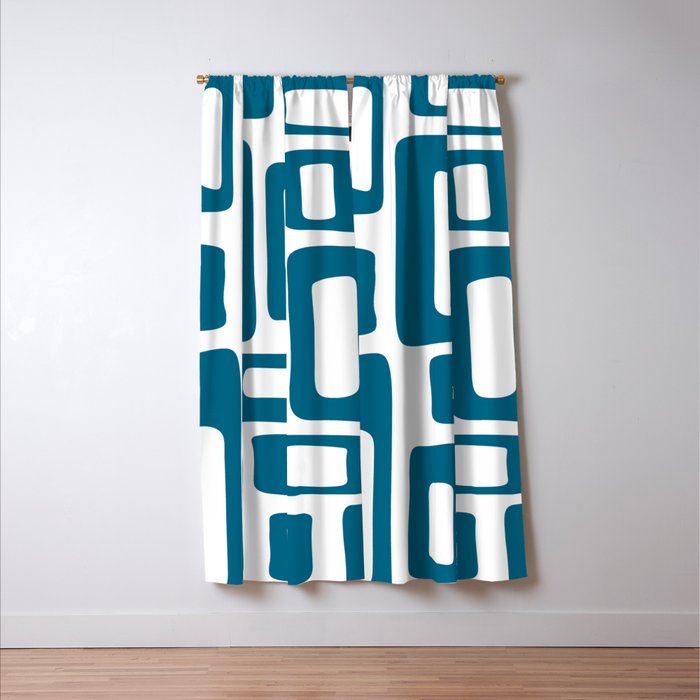 Retro Mid Century Modern Abstract Pattern 336 Peacock Blue Window Curtain Gallery Image 3