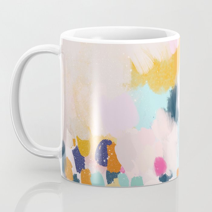 Misty Blooms- abstract - blue , pink and yellow Coffee Mug Gallery Image 3
