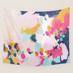 Misty Blooms- abstract - blue , pink and yellow Wall Tapestry Gallery Image 4
