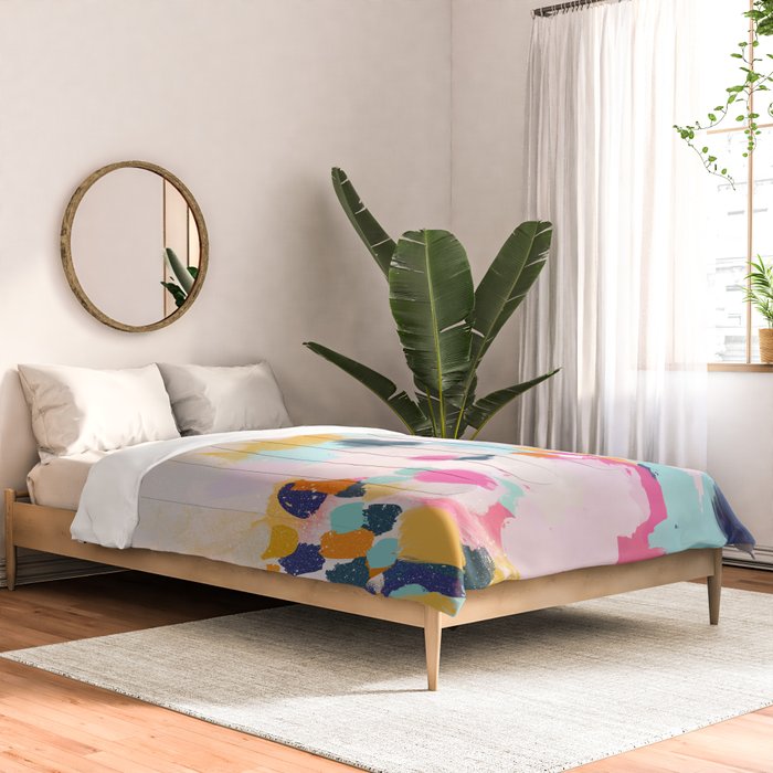 Misty Blooms- abstract - blue , pink and yellow Comforter Gallery Image 2