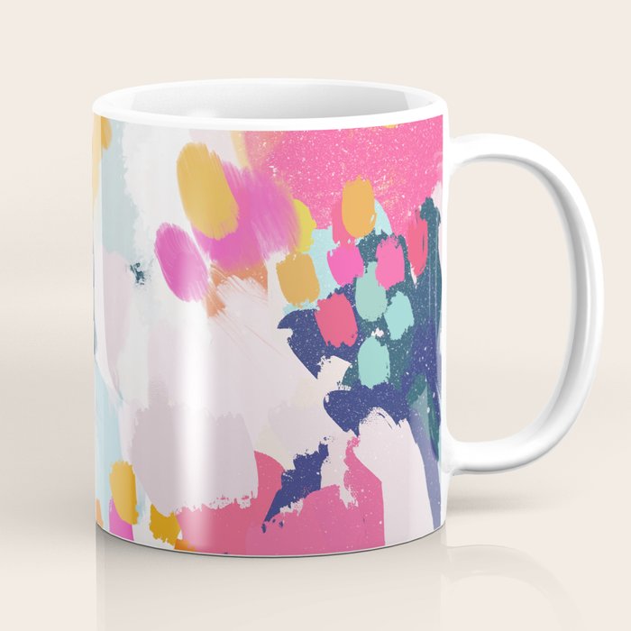 Misty Blooms- abstract - blue , pink and yellow Coffee Mug Gallery Image 1
