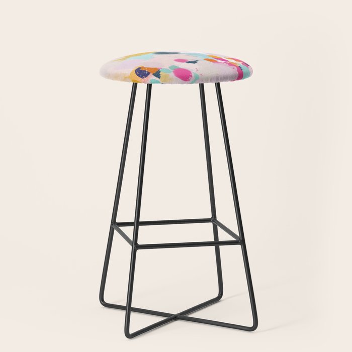 Misty Blooms- abstract - blue , pink and yellow Stool Gallery Image 1