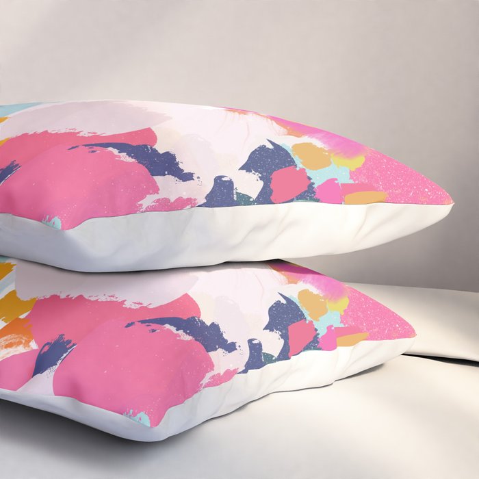 Misty Blooms- abstract - blue , pink and yellow Pillow Sham Gallery Image 3
