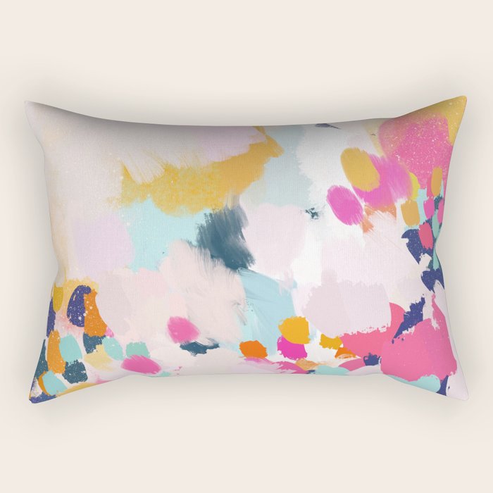 Misty Blooms- abstract - blue , pink and yellow Rectangular Pillow Gallery Image 2