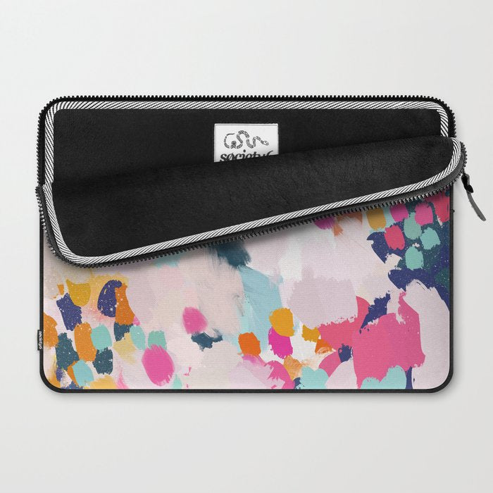 Misty Blooms- abstract - blue , pink and yellow Laptop Sleeve Gallery Image 2