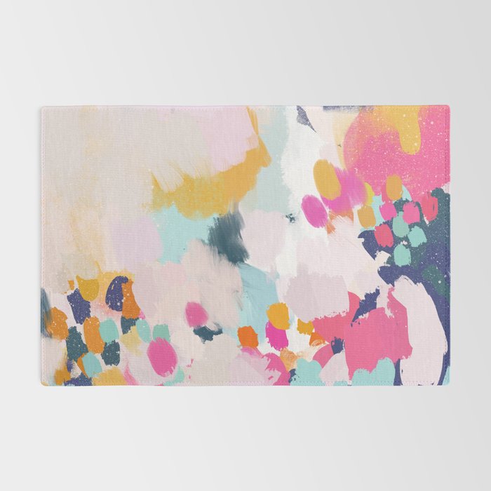 Misty Blooms- abstract - blue , pink and yellow Rug Gallery Image 2