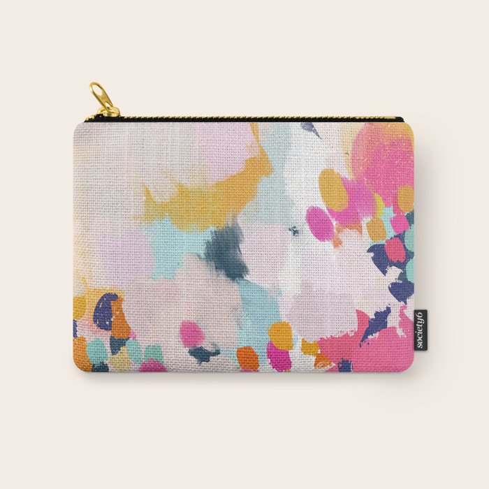 Misty Blooms- abstract - blue , pink and yellow Carry All Pouch Gallery Image 1