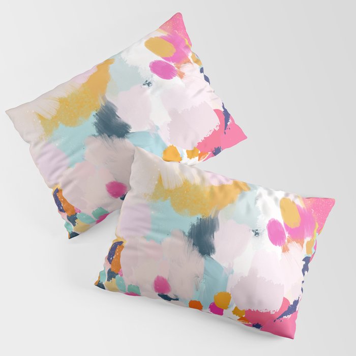 Misty Blooms- abstract - blue , pink and yellow Pillow Sham Gallery Image 1