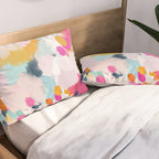 Misty Blooms- abstract - blue , pink and yellow Pillow Sham Gallery Image 2