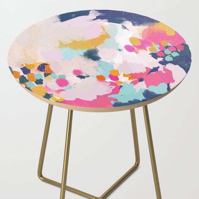 Misty Blooms- abstract - blue , pink and yellow Side Table Gallery Image 2