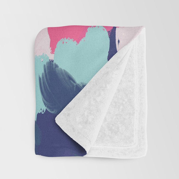 Misty Blooms- abstract - blue , pink and yellow Throw Blanket Gallery Image 3