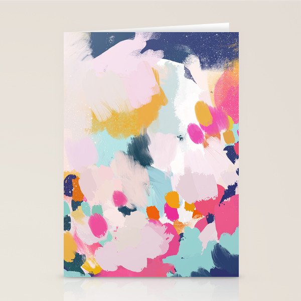Misty Blooms- abstract - blue , pink and yellow Stationery Card Gallery Image 2