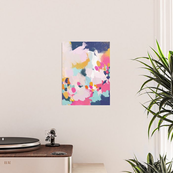 Misty Blooms- abstract - blue , pink and yellow Poster Gallery Image 2