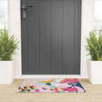 Misty Blooms- abstract - blue , pink and yellow Welcome Mat Gallery Image 3