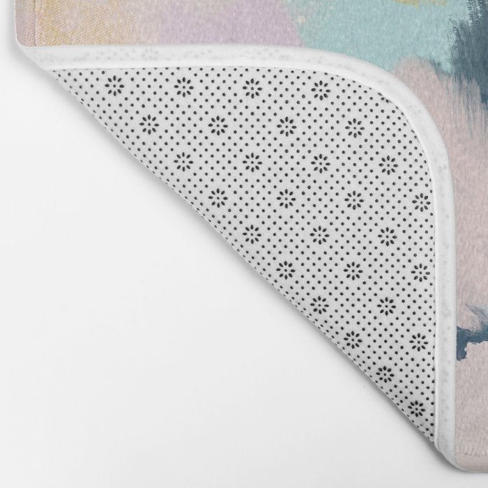 Misty Blooms- abstract - blue , pink and yellow Bath Mat Gallery Image 2